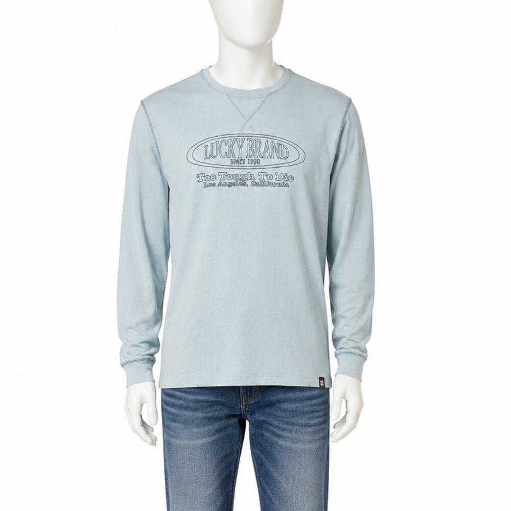Lucky Brand Too Tough To Die Long Sleeve Shirt Mens L Blue Graphic Crewneck y2k